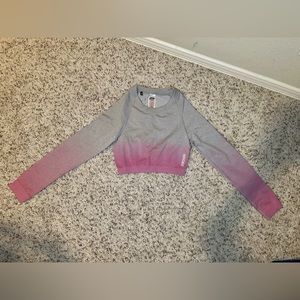 Gymshark Adapt Ombre Seamless Long Sleeve Crop Top - Light Grey Marl/Pink